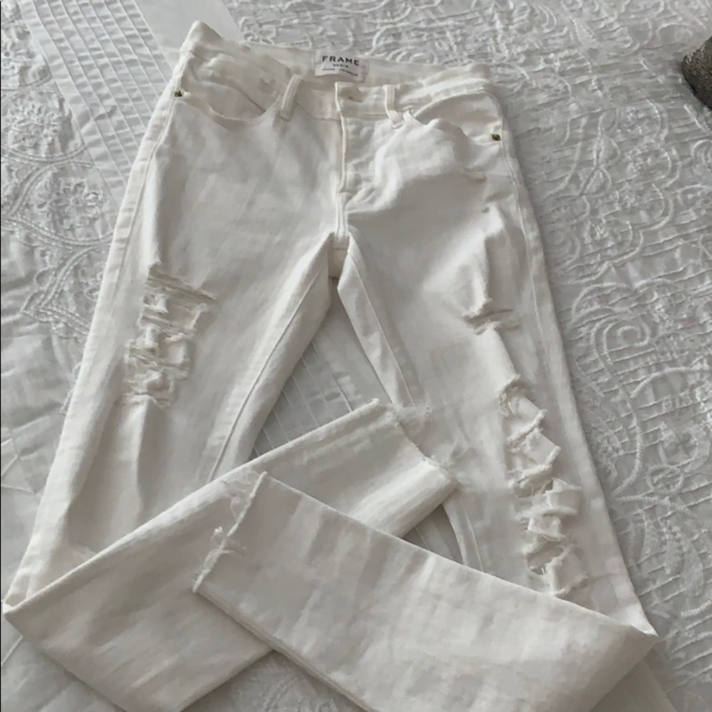 Frame white skinny jeans